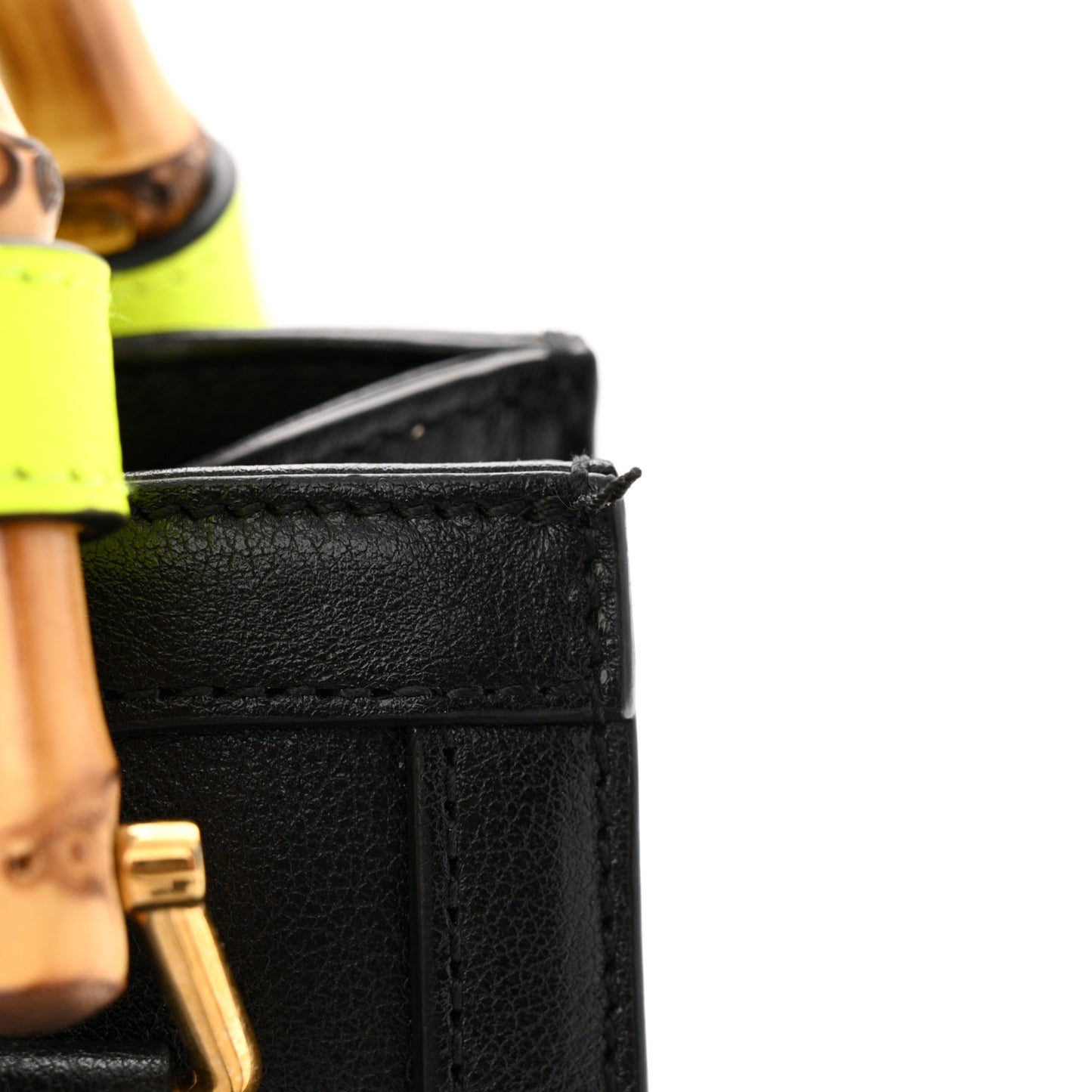 Wonka Grain Calfskin Mini Diana Tote Bag Black Yellow Fluo