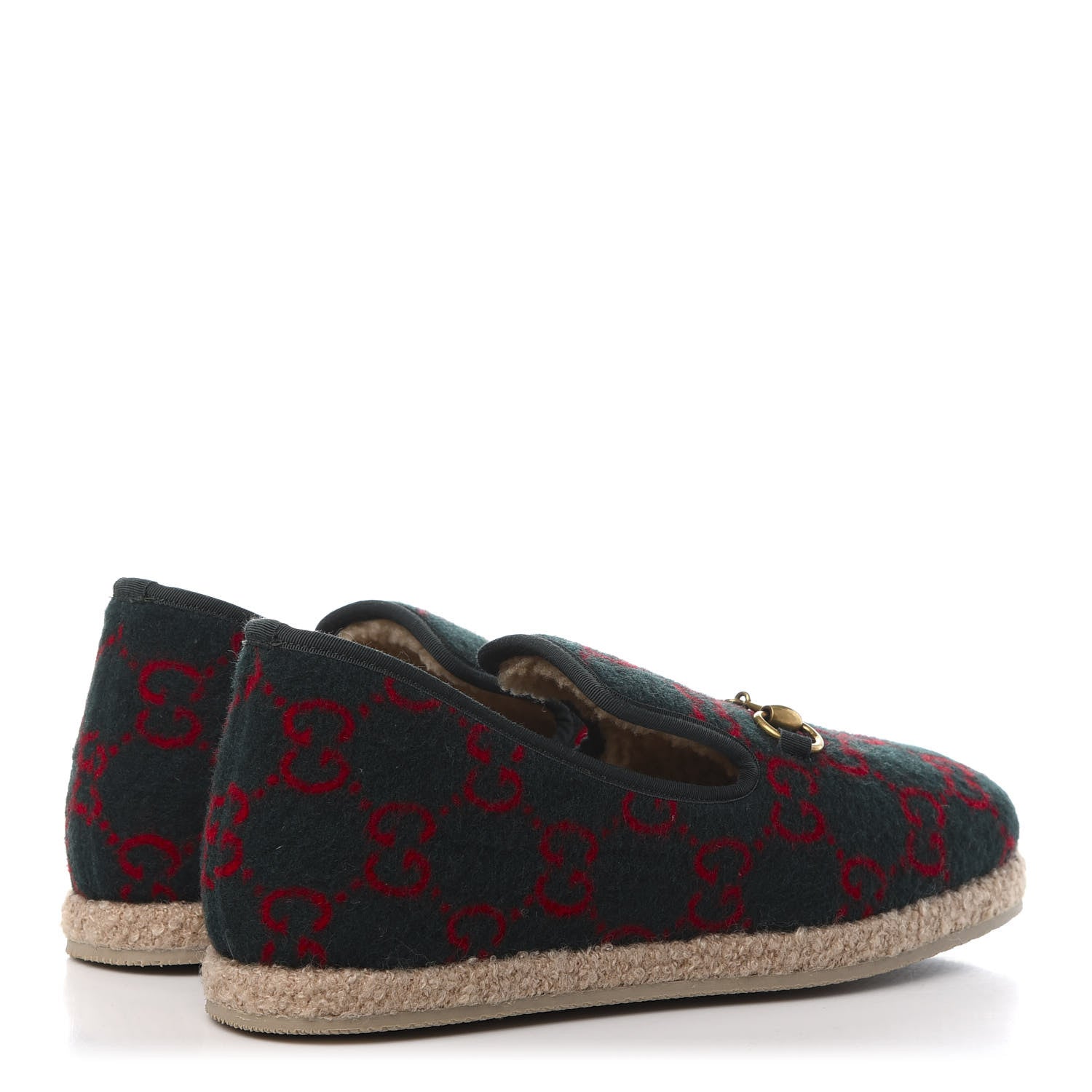 Gucci Covered Wool GG Monogram Mens Fria Horsebit Loafers 7 Green Red Shamarock Butterscotch 4 of 9