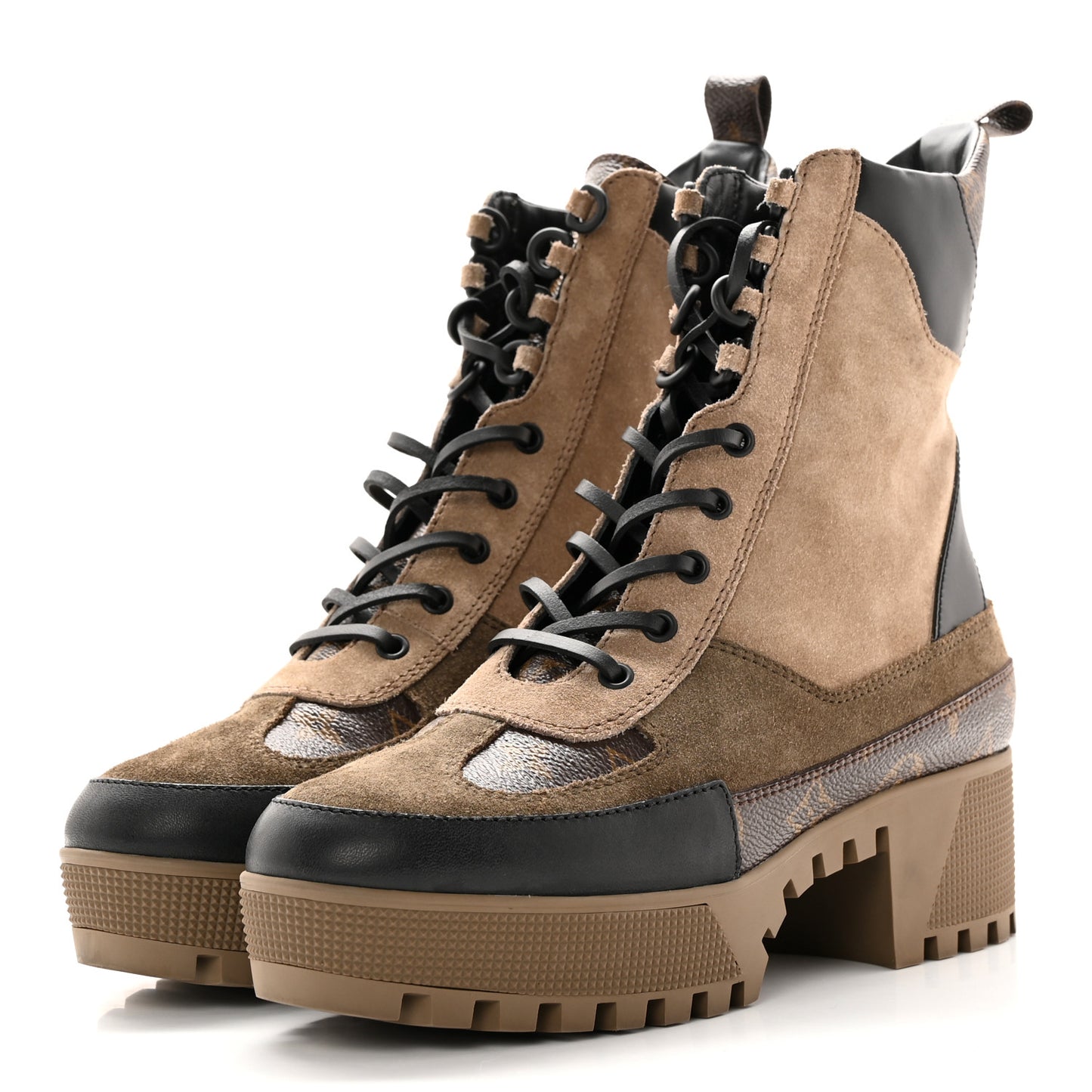 Suede Calfskin Monogram Laureate Platform Desert Boots 39.5 Taupe