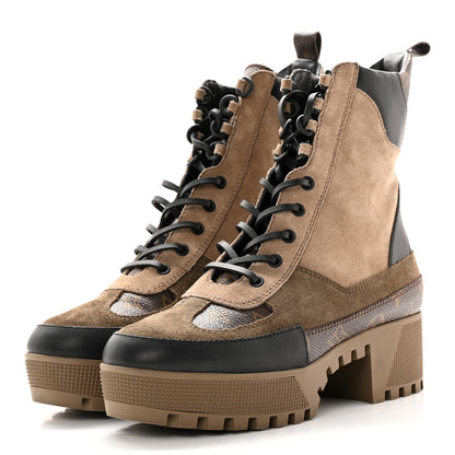 Louis Vuitton Suede Calfskin Monogram Laureate Platform Desert Boots 39.5 Taupe 3 of 16