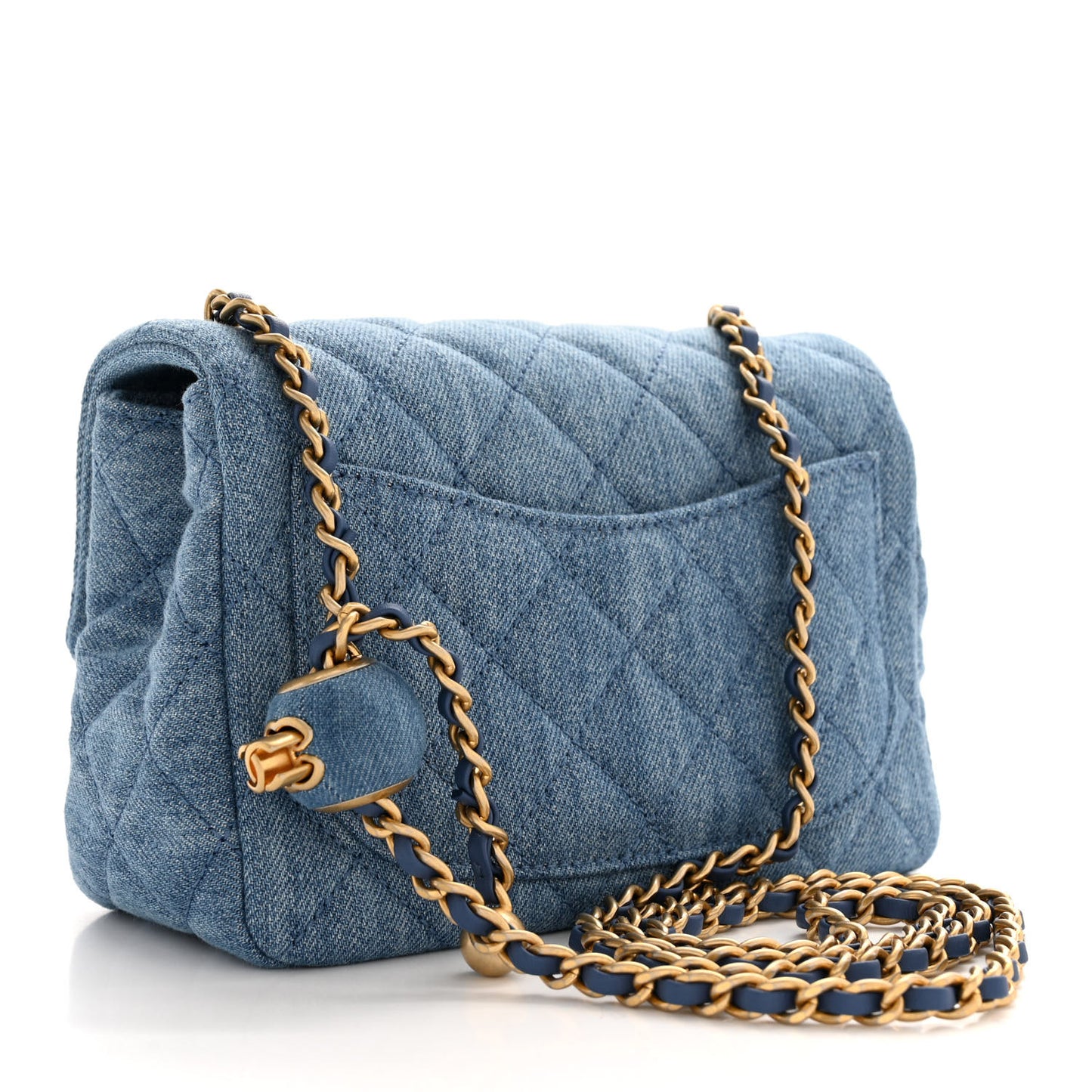 Denim Quilted Mini Pearl Crush Flap Blue