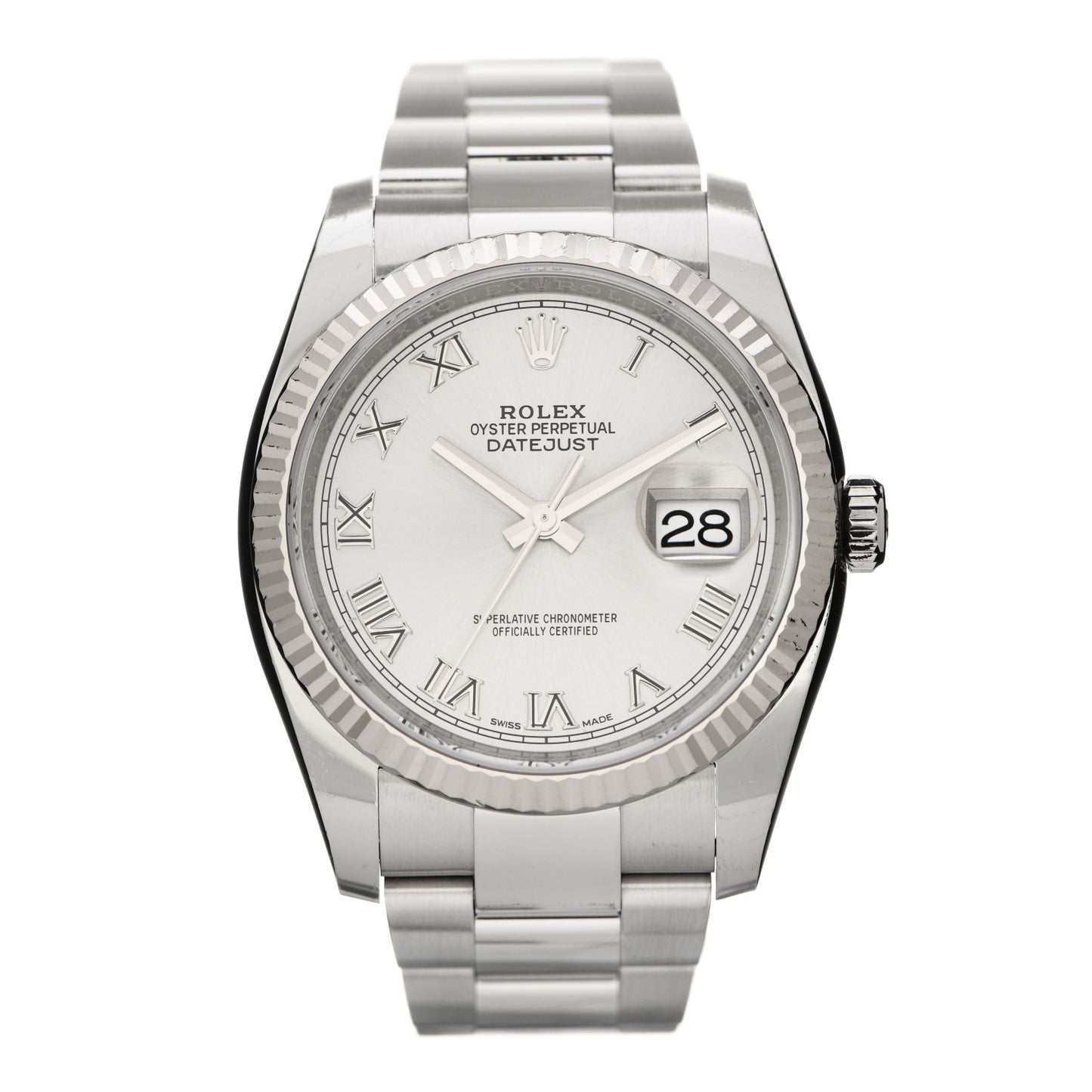 Stainless Steel 18K White Gold 36mm Oyster Perpetual Datejust Watch Silver Roman 116234