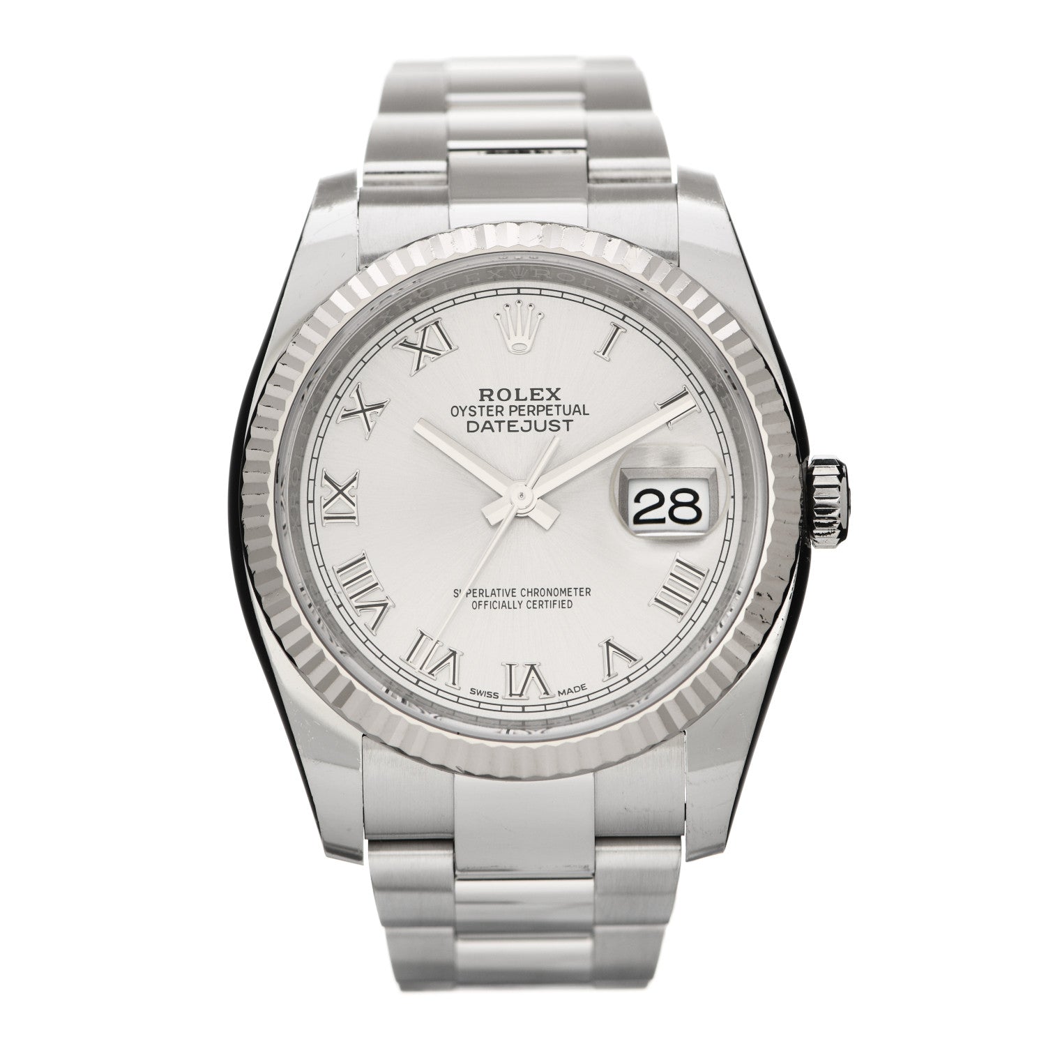 Rolex Stainless Steel 18K White Gold 36mm Oyster Perpetual Datejust Watch Silver Roman 116234 1 of 4