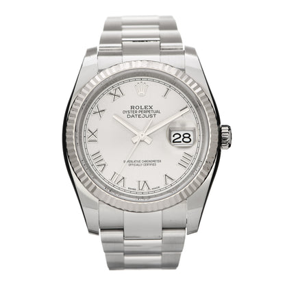 Rolex Stainless Steel 18K White Gold 36mm Oyster Perpetual Datejust Watch Silver Roman 116234 1 of 4