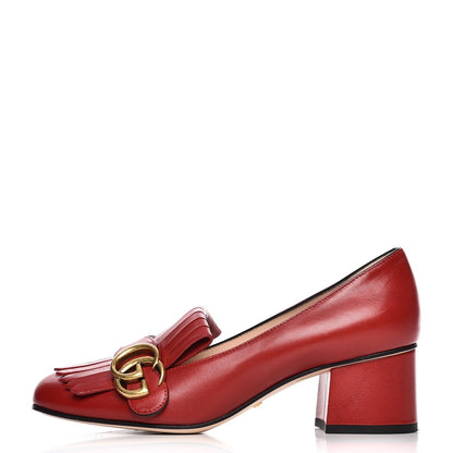 Gucci Malaga Kid GG Marmont Fringe 50mm Loafer Pumps 36.5 Hibiscus Red 1 of 11