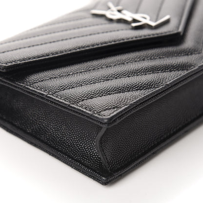 Saint Laurent Grain De Poudre Matelasse Chevron Monogram Envelope Chain Wallet Black 6 of 10