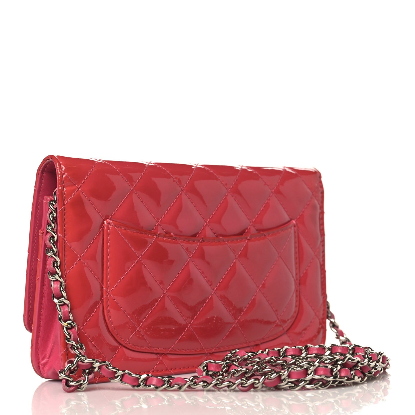 Patent Quilted Wallet On Chain WOC Fuchsia