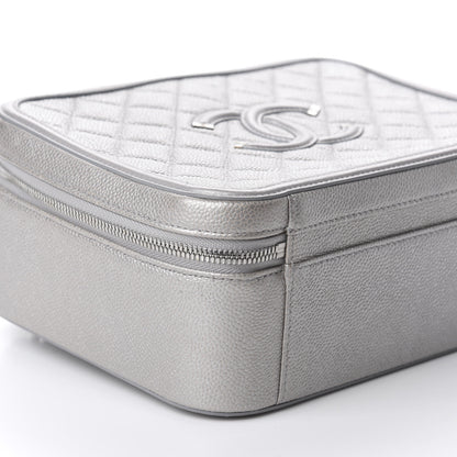 Chanel Metallic Caviar Quilted Large CC Filigree Vanity Case Silver 6 of 11