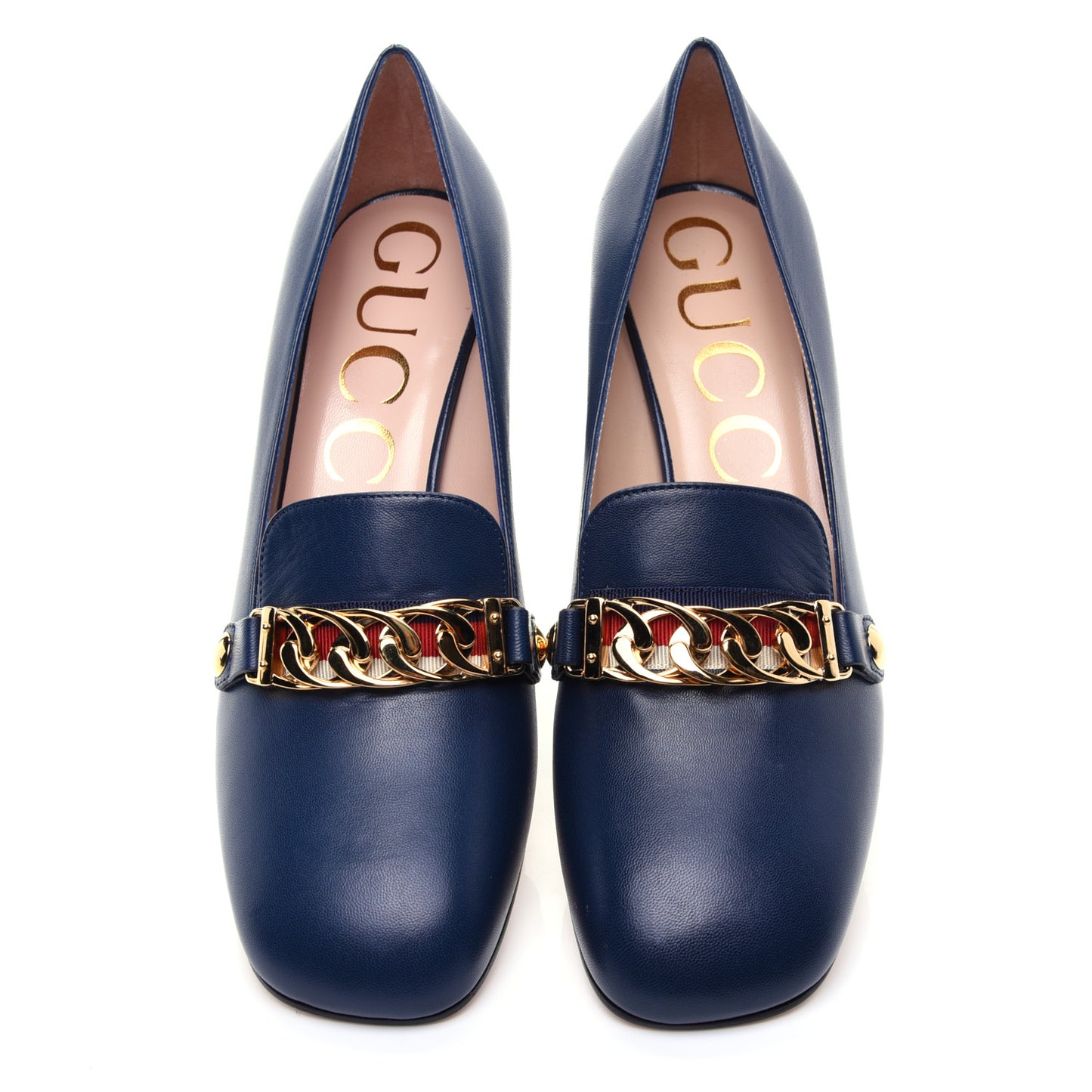 Malaga Kid Sylvie Web Chain Mid Heel Loafers 39 Blue Agata