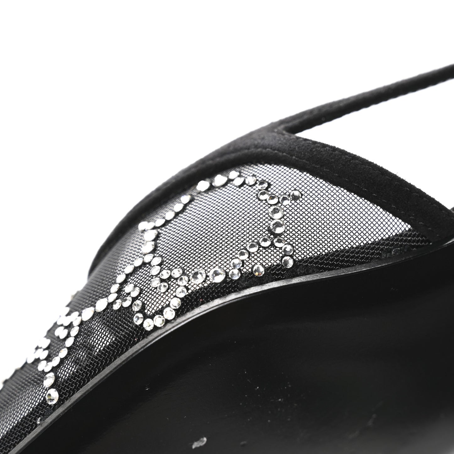 Tela Retino Kid Scamosciato Crystal GG Monogram Square Demi Ballet Flats 37 Black