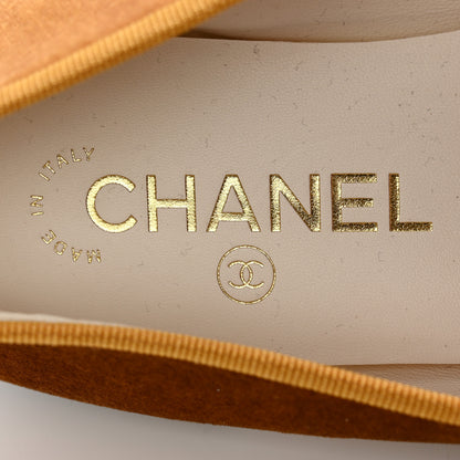Chanel Velvet Cap Toe CC Ballerina Flats 38 Brown Light Brown 8 of 9