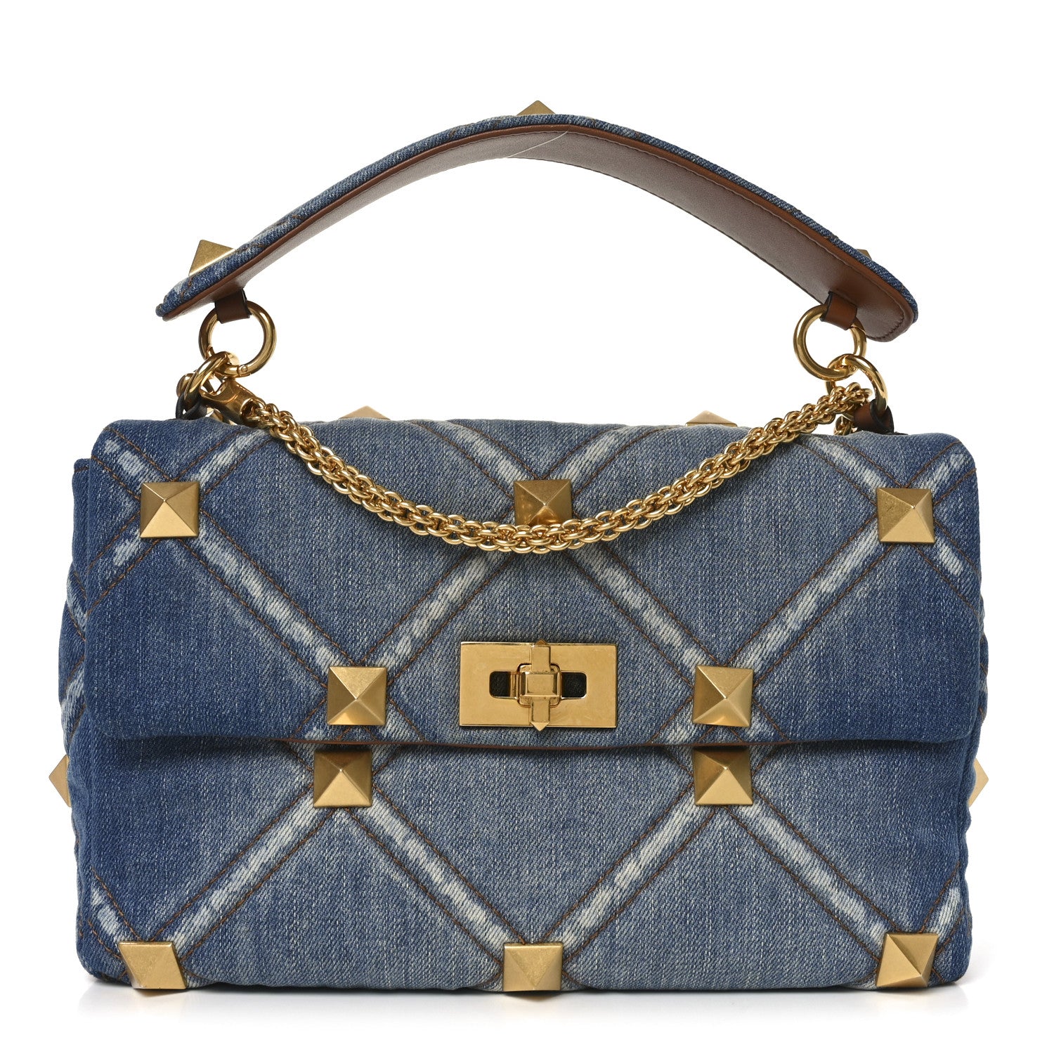 Valentino Garavani Denim Large Roman Stud Shoulder Bag Light Denim Selleria 1 of 9