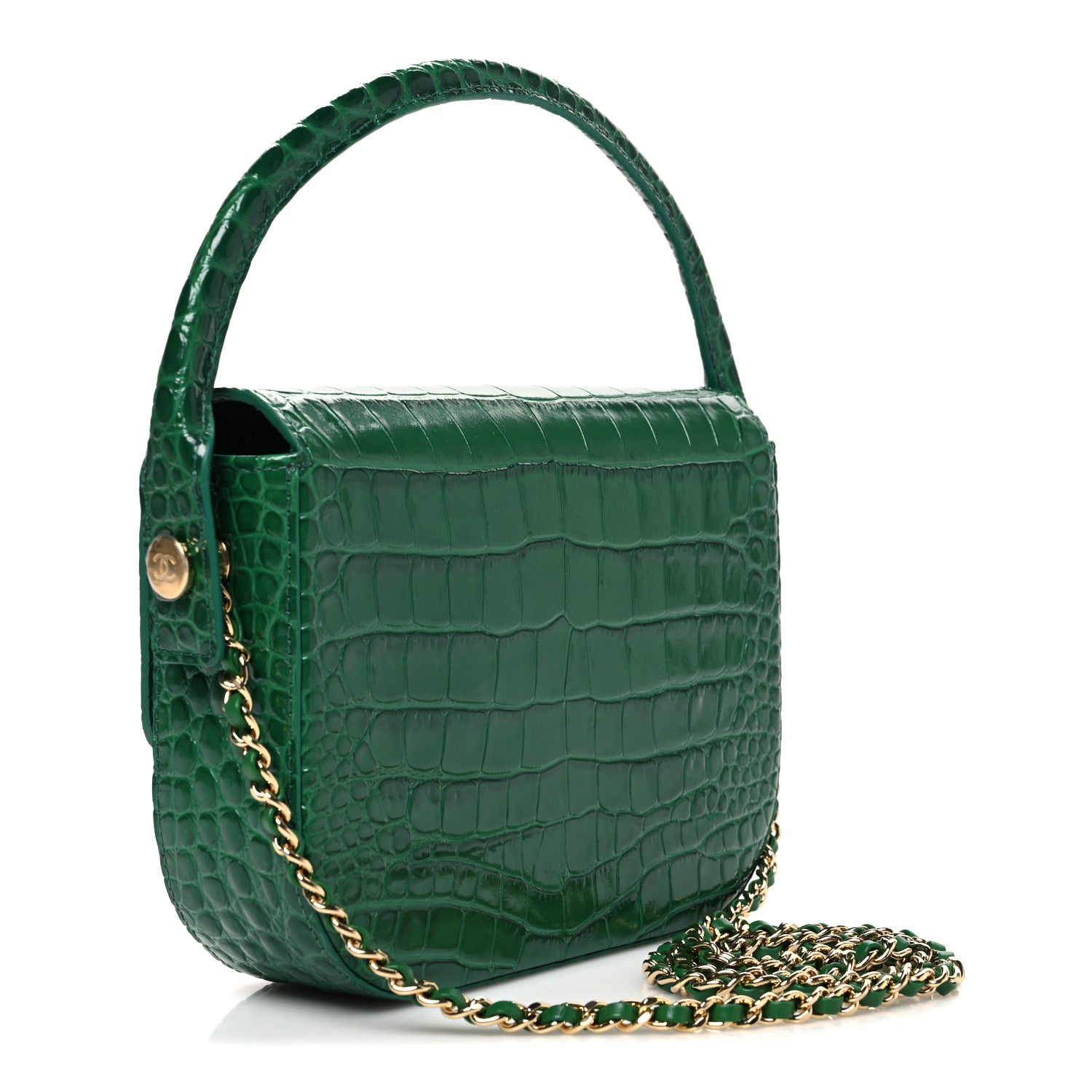 Chanel Calfskin Crocodile Embossed Turn Around Clutch With Chain Green 3 of 11