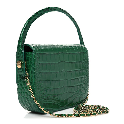 Chanel Calfskin Crocodile Embossed Turn Around Clutch With Chain Green 3 of 11