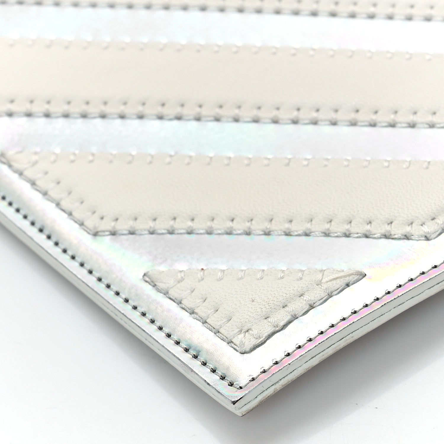 Chanel Lambskin Metallic Chevron Zip Pouch White Silver 8 of 9