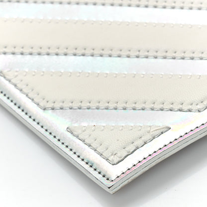Chanel Lambskin Metallic Chevron Zip Pouch White Silver 8 of 9