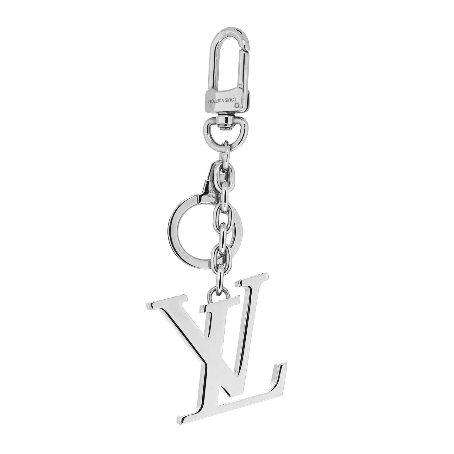 Metal Palladiium Finish LV Initiales Bag Charm Key Holder Silver
