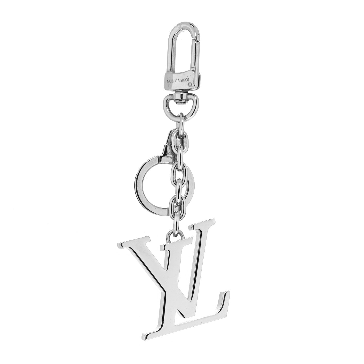 Louis Vuitton Metal Palladiium Finish LV Initiales Bag Charm Key Holder Silver 1 of 4