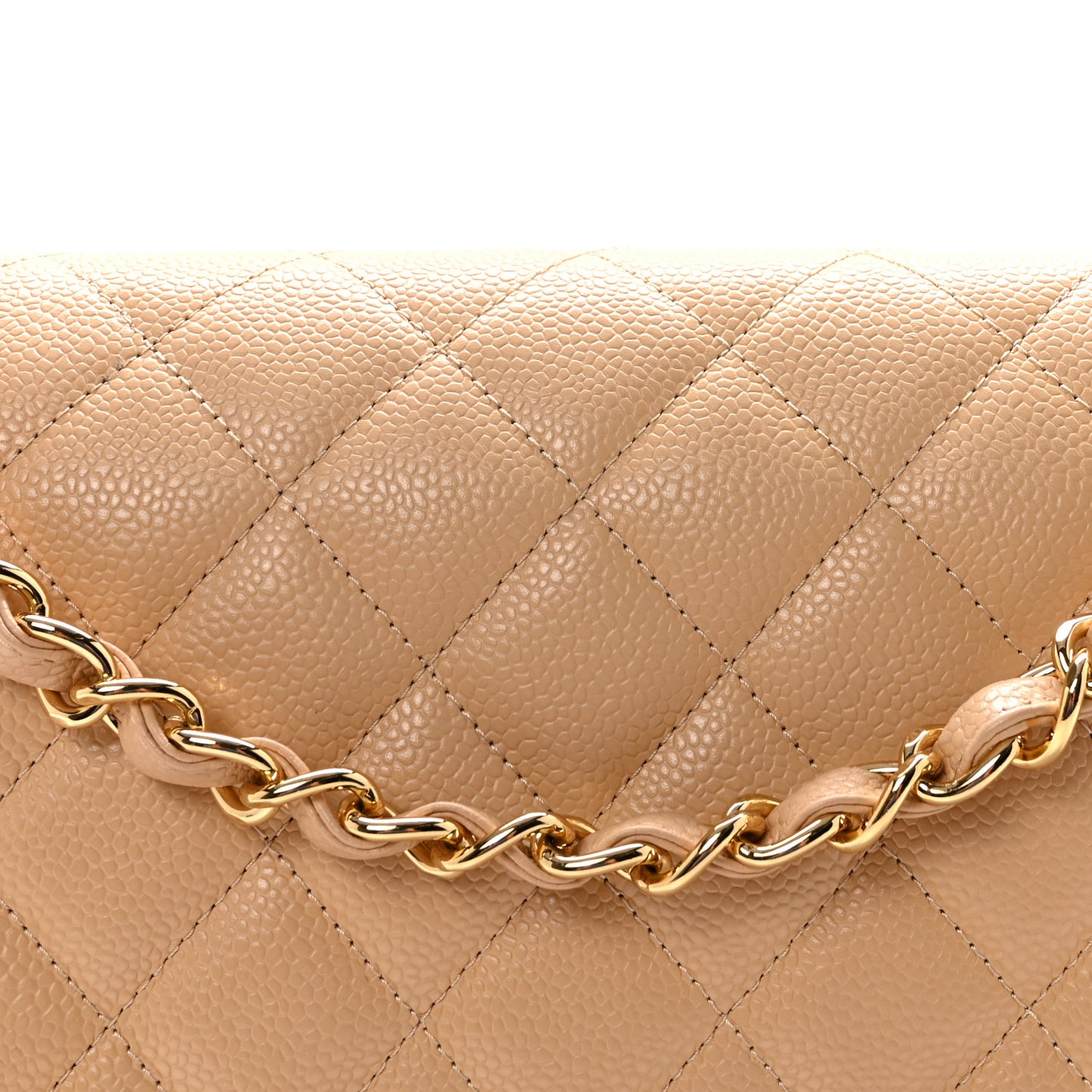 Caviar Quilted Jumbo Double Flap Light Beige