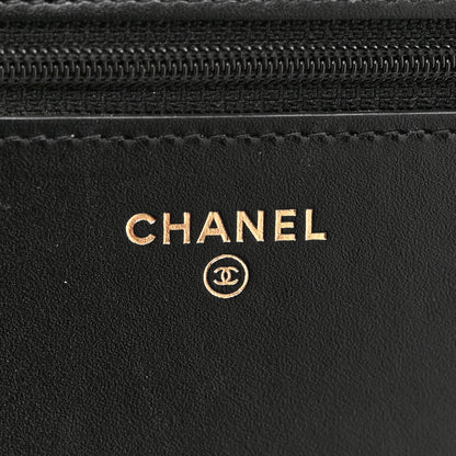 Chanel Metallic Caviar Suede Wallet On Chain WOC Gold Black 6 of 11