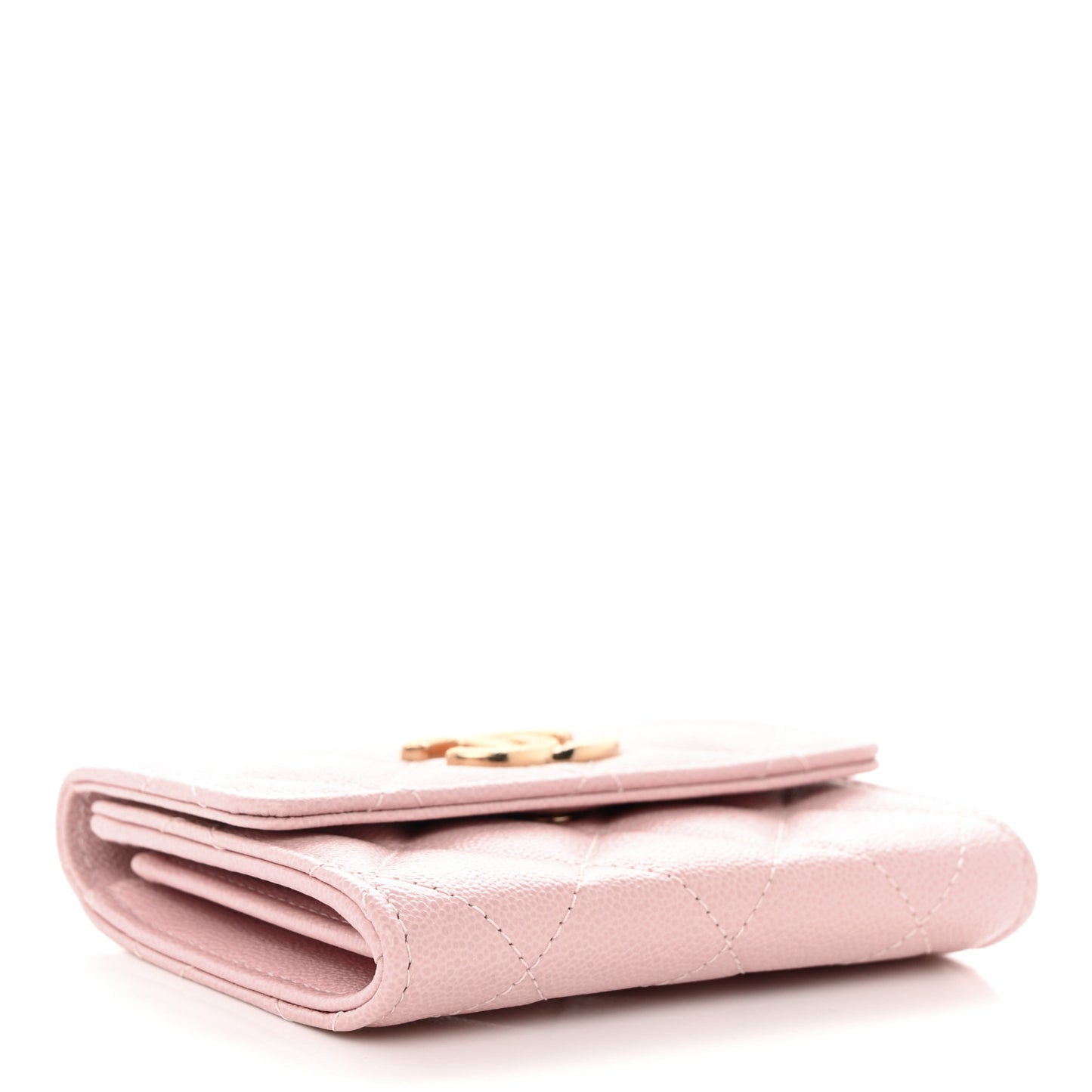Caviar Quilted Studded CC Flap Card Holder Light Pink