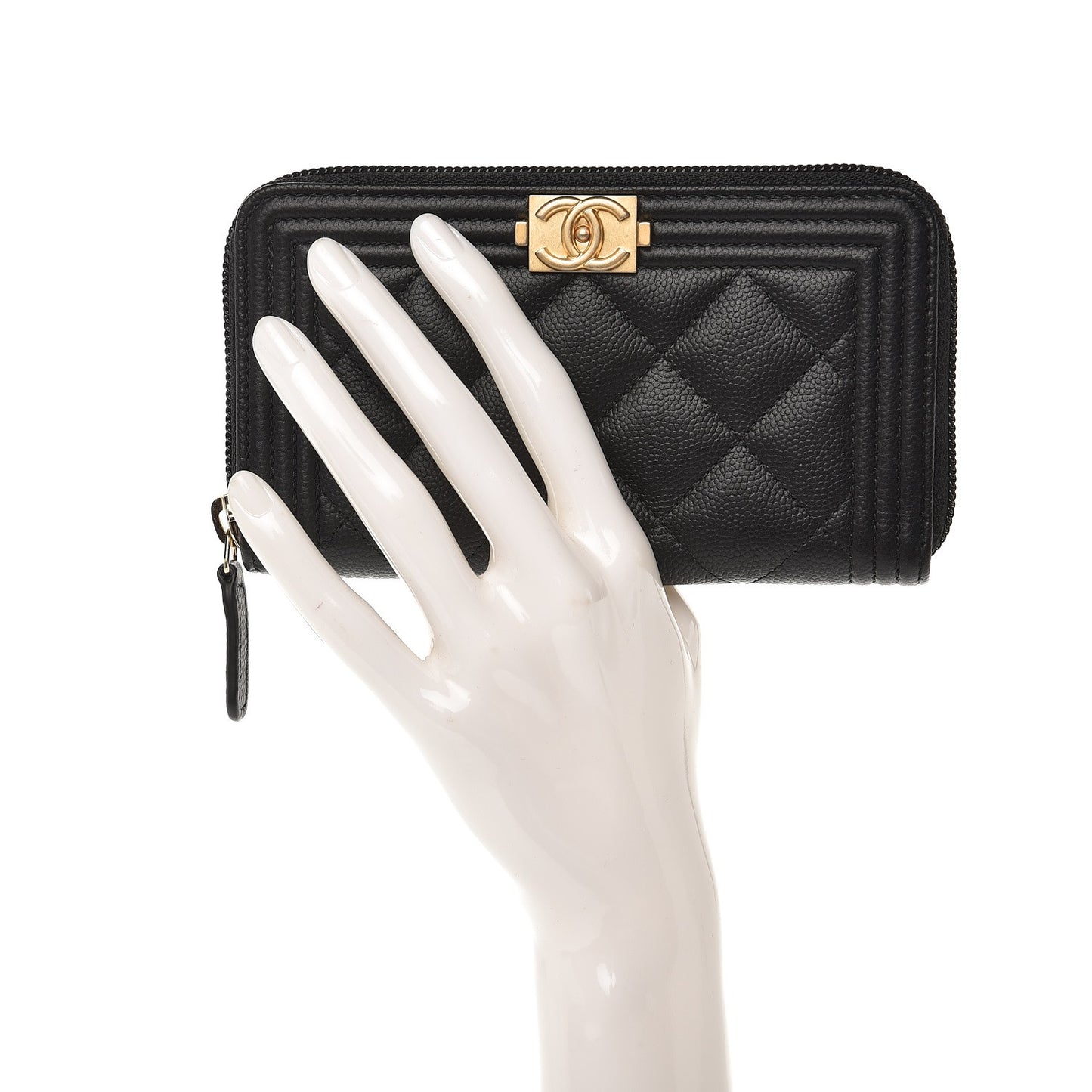 Caviar Quilted Boy Small Zip Around Wallet Black