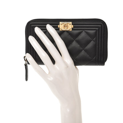 Chanel Caviar Quilted Boy Small Zip Around Wallet Black 2 of 9