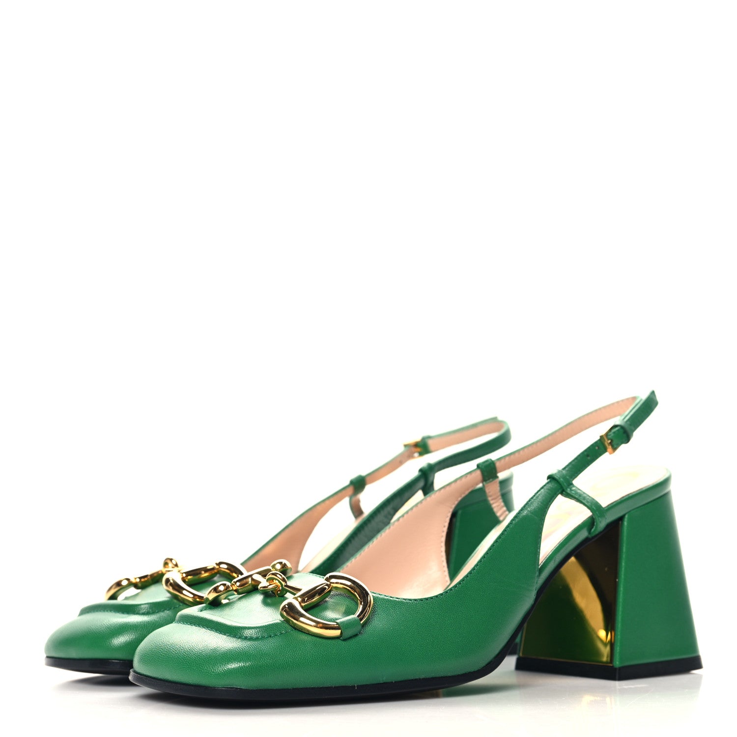 Gucci Malaga Kid Horsebit 75mm Slingback Pumps 36 New Shamarock 4 of 9