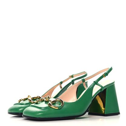 Gucci Malaga Kid Horsebit 75mm Slingback Pumps 36 New Shamarock 4 of 9