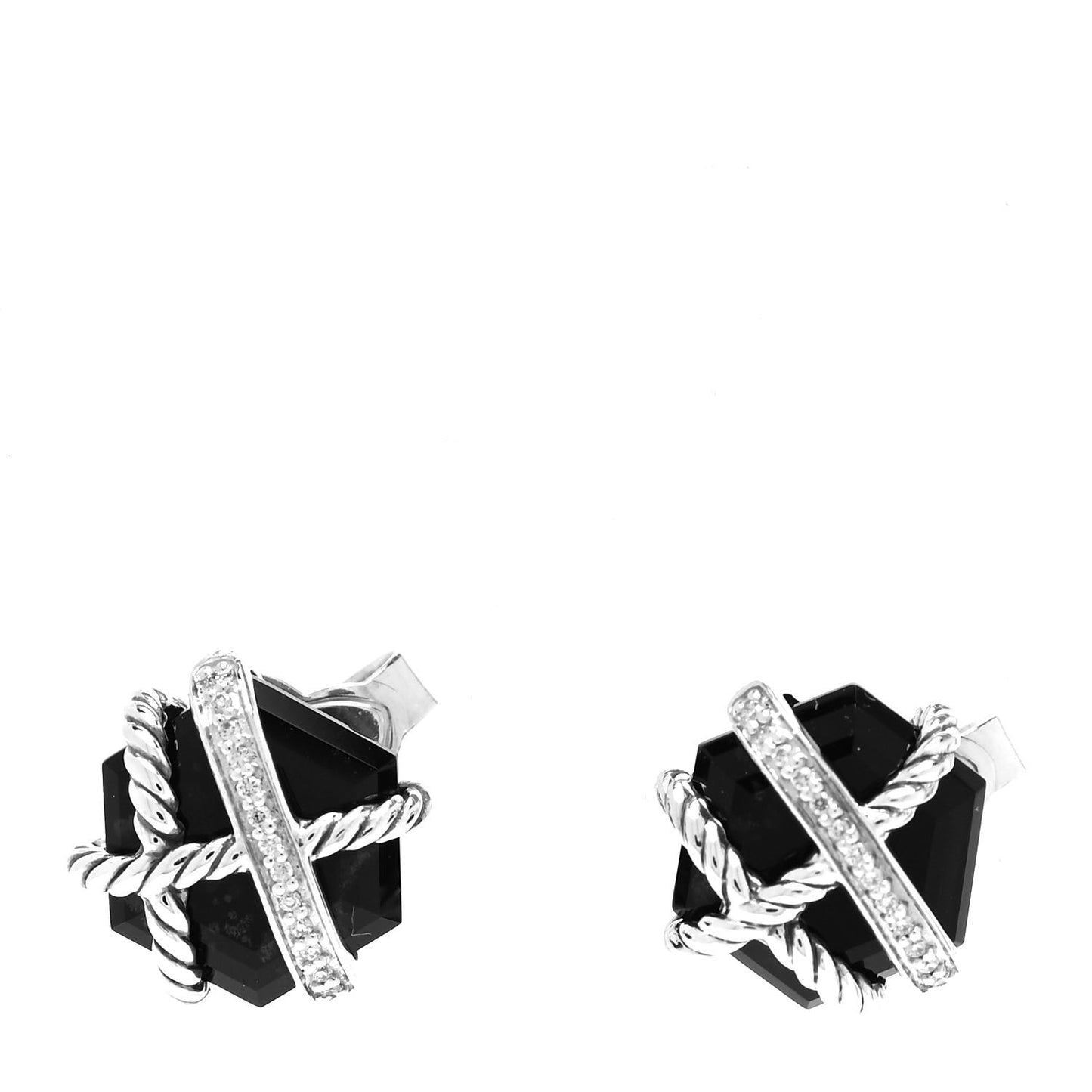 Sterling Silver Diamond Black Onyx 11mm Cable Wrap Earrings
