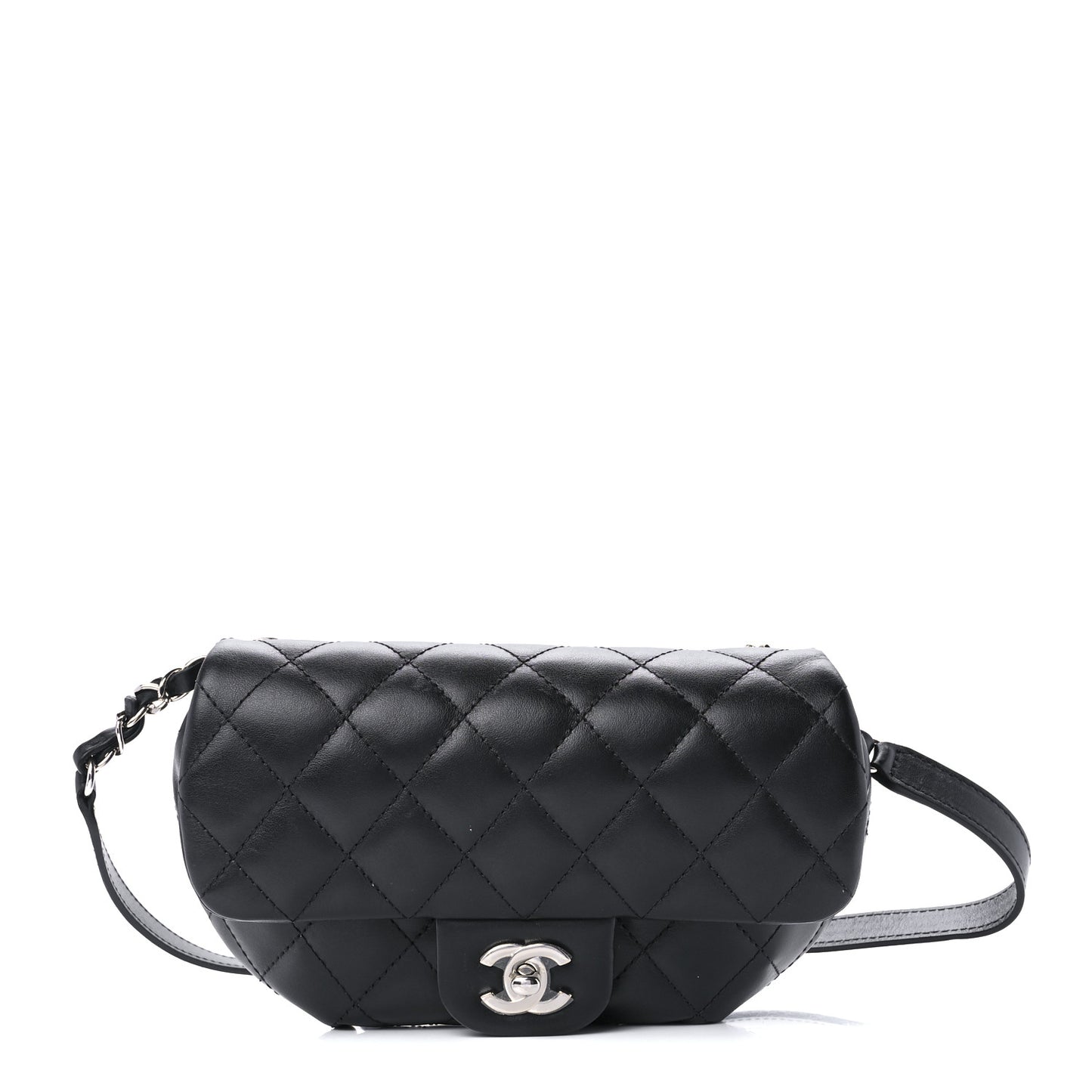 Calfskin Quilted CC Uniform Flap Belt Bag Black