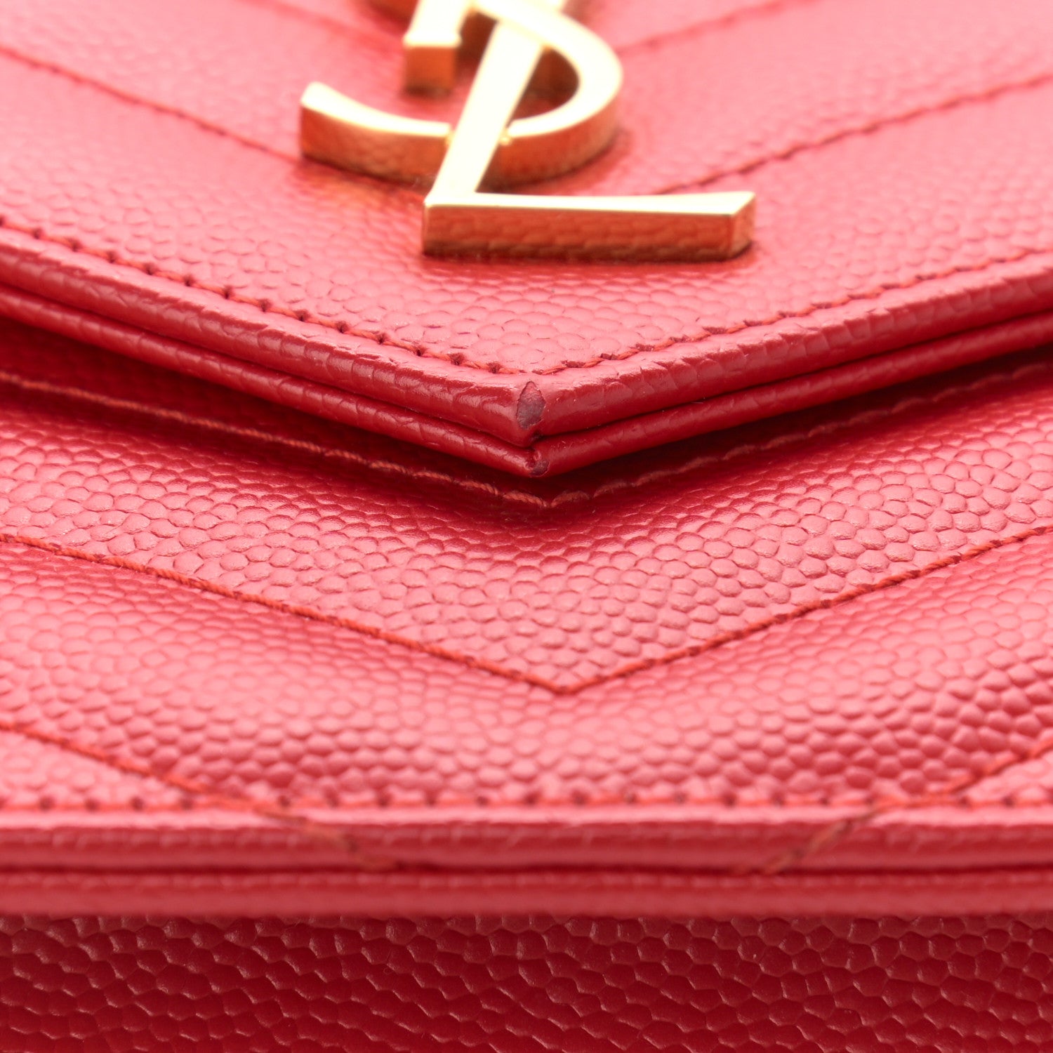 Saint Laurent Grain De Poudre Matelasse Chevron Monogram Envelope Chain Wallet New Red 12 of 16