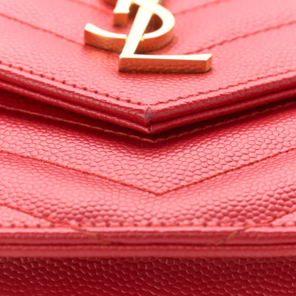 Saint Laurent Grain De Poudre Matelasse Chevron Monogram Envelope Chain Wallet New Red 12 of 16