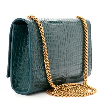 Saint Laurent Calfskin Crocodile Embossed Small Classic Monogram Kate Tassel Satchel Dark Green 3 of 10