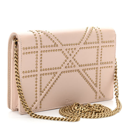 Christian Dior Calfskin Studded Diorama Wallet on Chain Pouch Nude 3 of 9