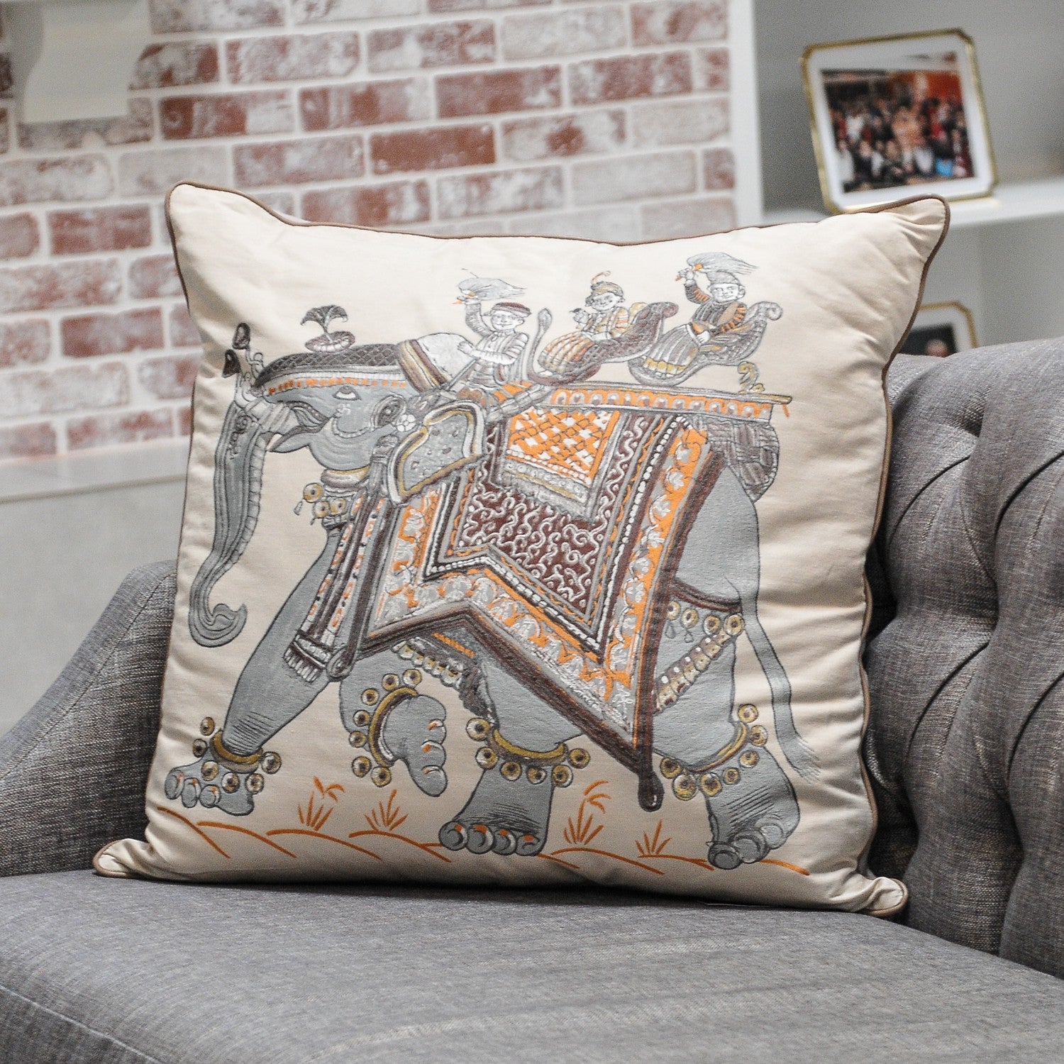 Hermes Cotton Silk Beloved India Decorative Pillow Grey 2 of 7