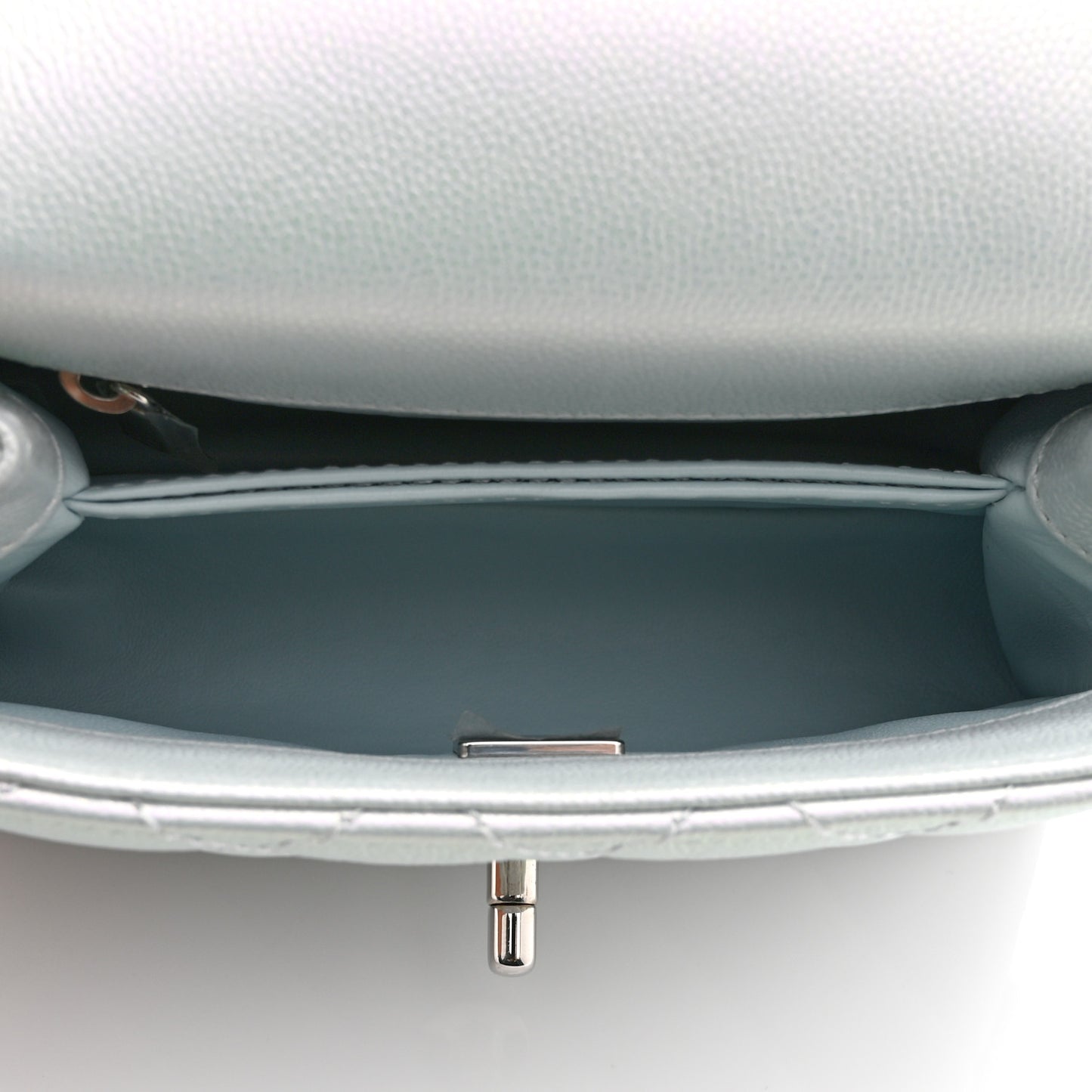 Iridescent Caviar Quilted Extra Mini Coco Handle Flap Light Blue