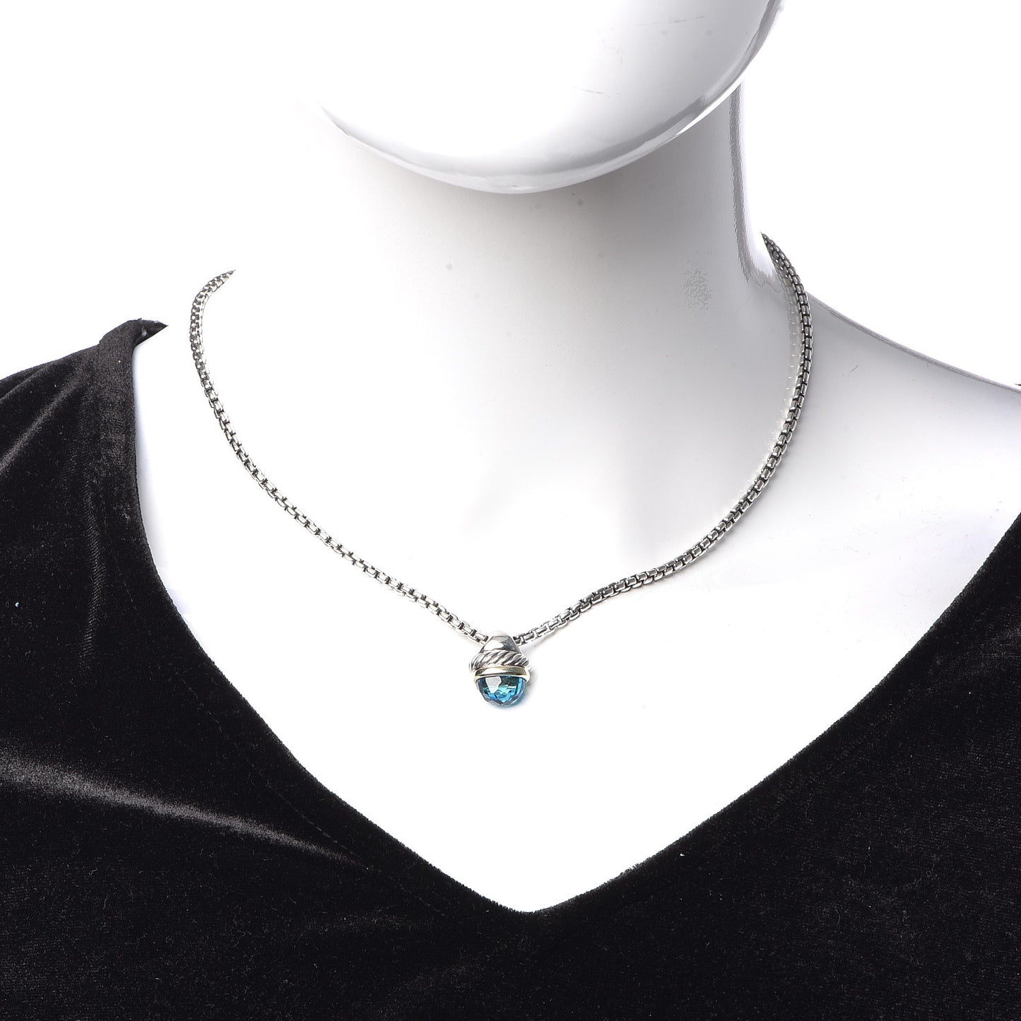 Sterling Silver 14K Yellow Gold Blue Topaz 10mm Acorn Pendant Necklace