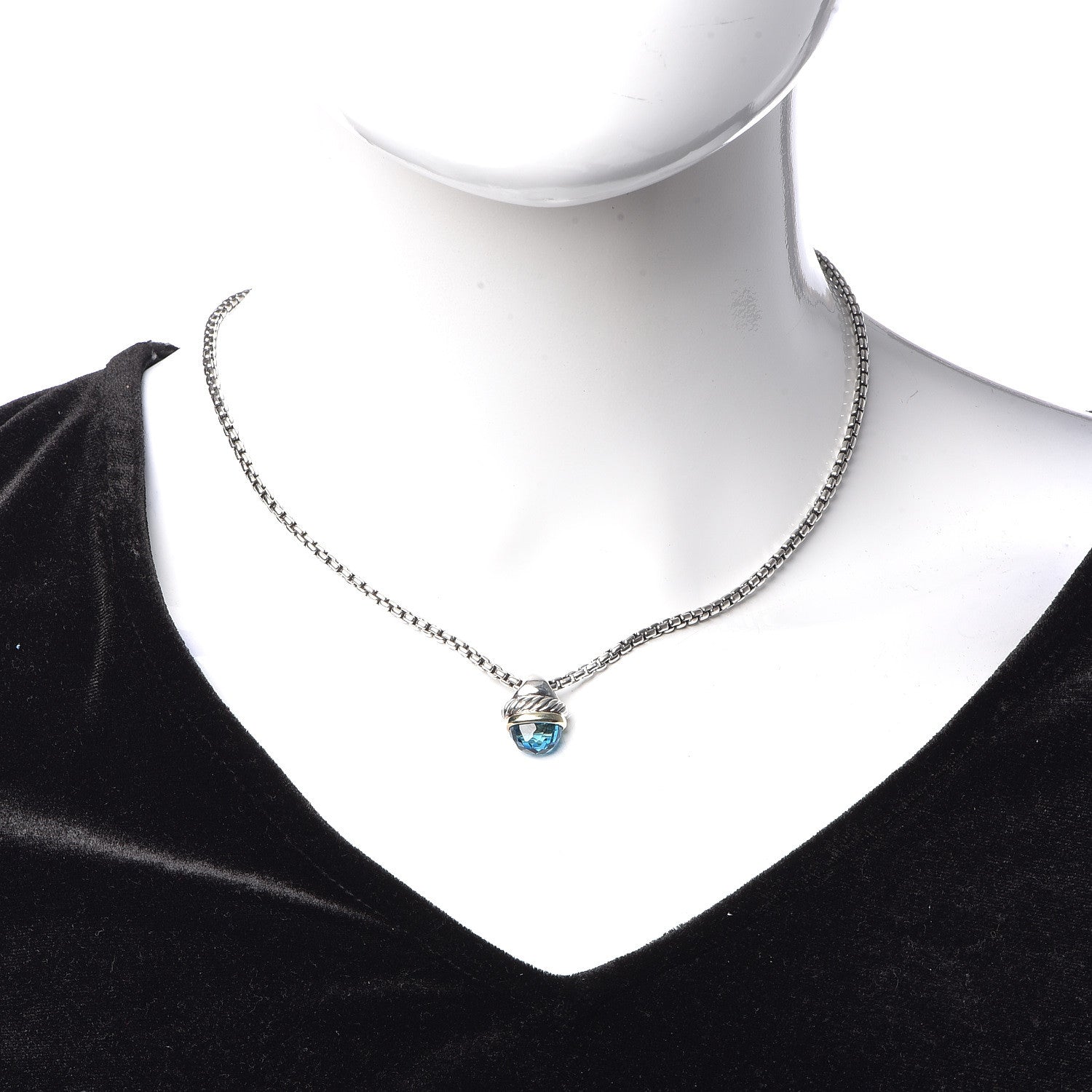 David Yurman Sterling Silver 14K Yellow Gold Blue Topaz 10mm Acorn Pendant Necklace 2 of 6