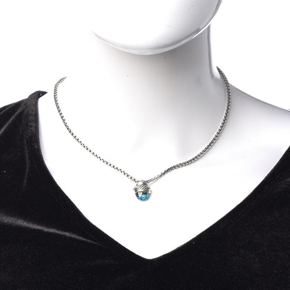 David Yurman Sterling Silver 14K Yellow Gold Blue Topaz 10mm Acorn Pendant Necklace 2 of 6