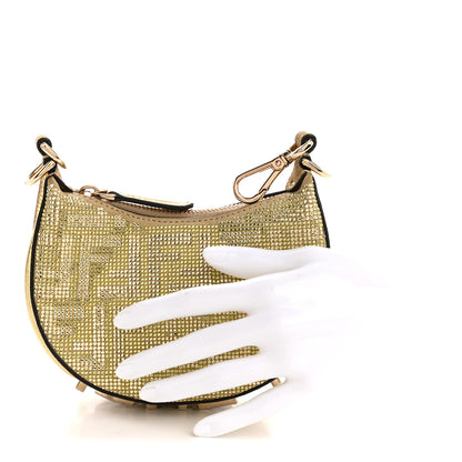 Fendi Crystal Vitello Laminato Suede FF Nano Fendigraphy Hobo Bag Platino 2 of 10