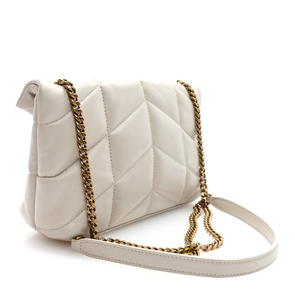 Saint Laurent Lambskin Quilted Toy Loulou Puffer Monogram Chain Satchel Blanc Vintage 3 of 9