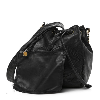 Chanel Lambskin CC Stitched Drawstring Bucket Bag Black 1 of 9