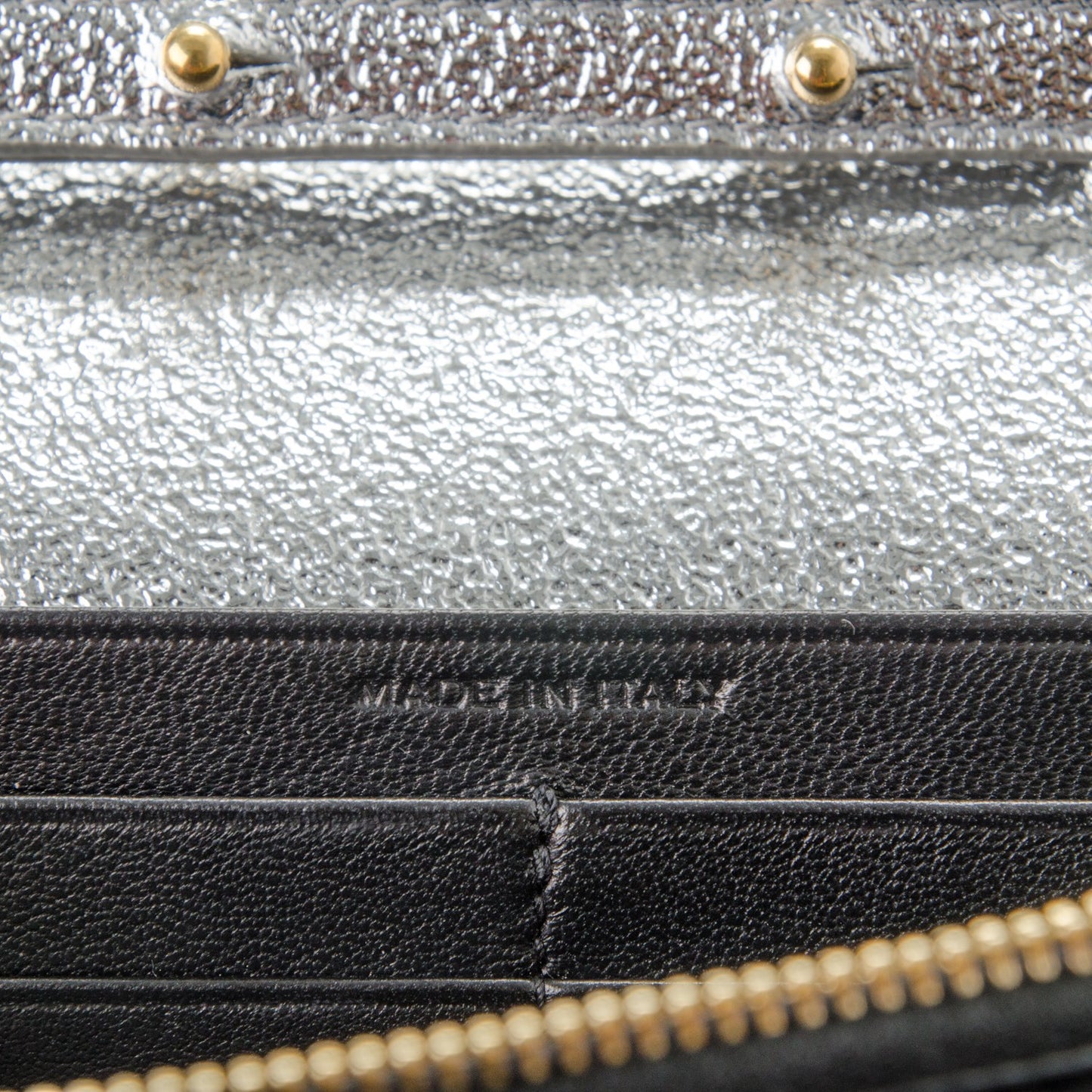 Grained Metallic Calfskin Monogram Chain Wallet Argento