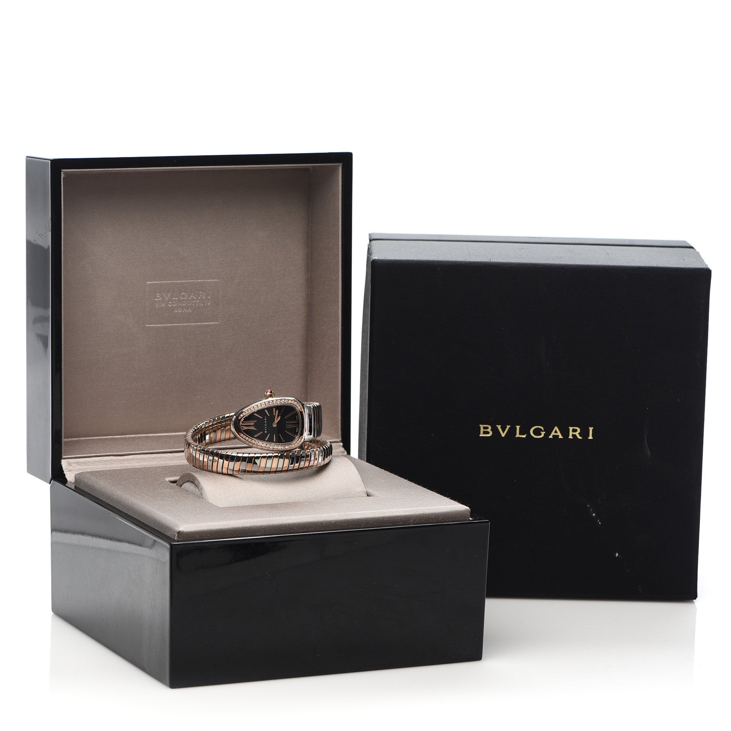 Bulgari Stainless Steel 18K Rose Gold Diamond Bezel 35mm Serpenti Tubogas Quartz Watch Black 13 of 15