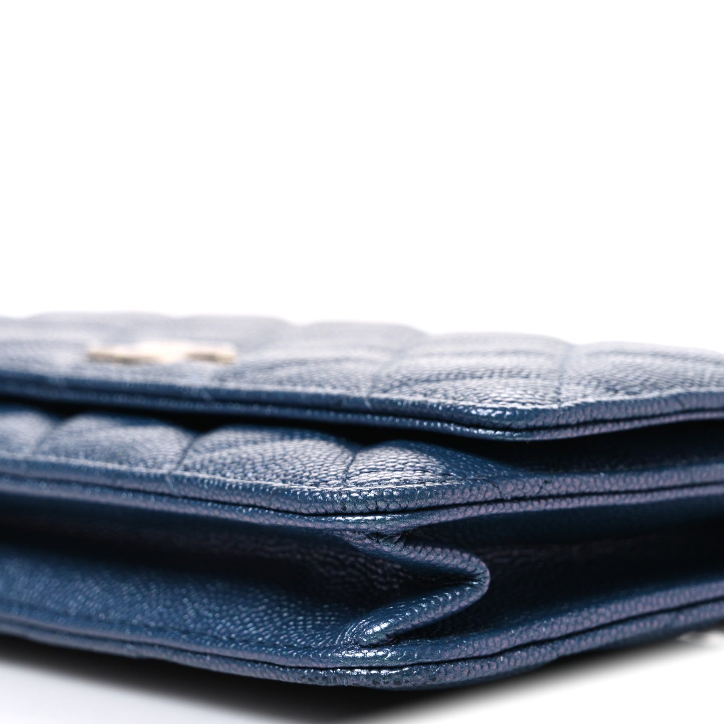 Iridescent Caviar Quilted Wallet on Chain WOC Dark Blue