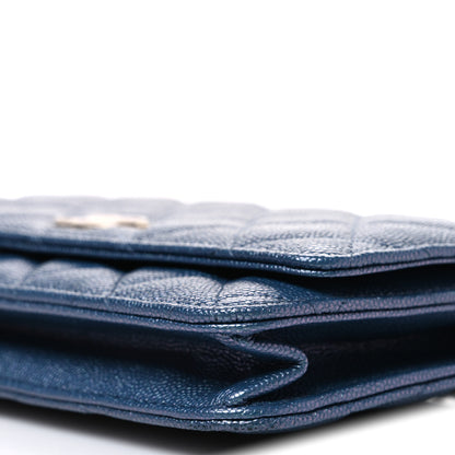 Chanel Iridescent Caviar Quilted Wallet on Chain WOC Dark Blue 11 of 11