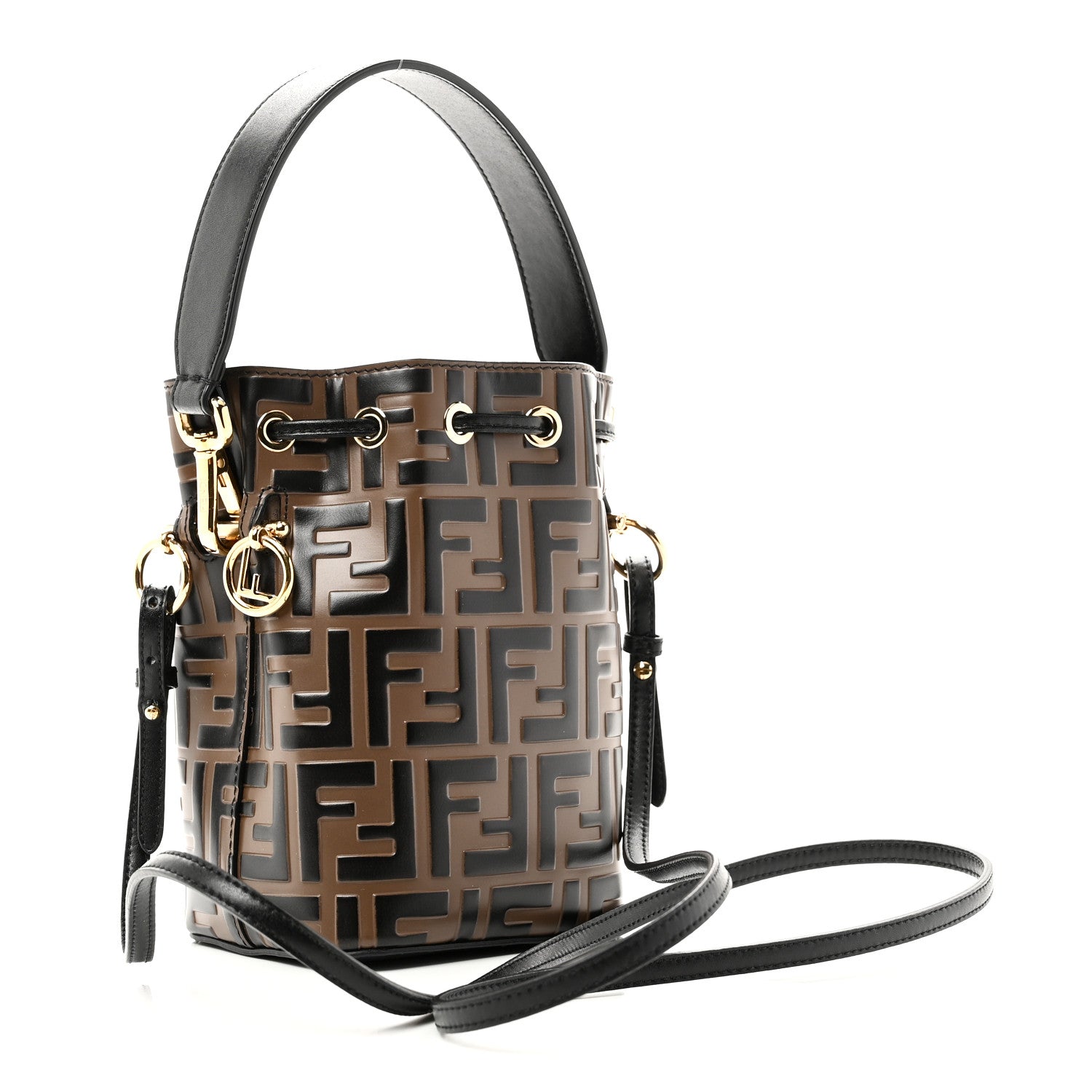 Fendi Vitello Liberty F is Fendi Bi-Color FF 1974 Embossed Mini Mon Tresor Bucket Bag Maya Black 3 of 12