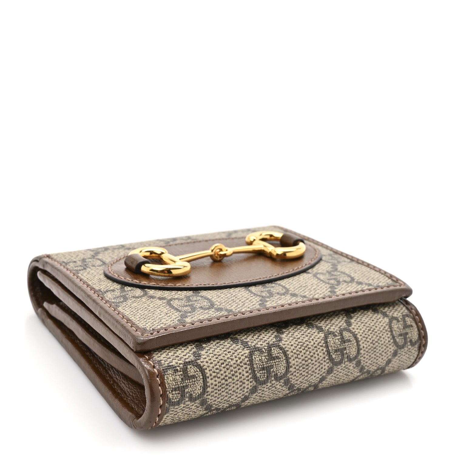 Gucci GG Supreme Monogram Azalea Calfskin Horsebit 1955 Flap Card Case Wallet Beige Ebony Brown Sugar 4 of 7
