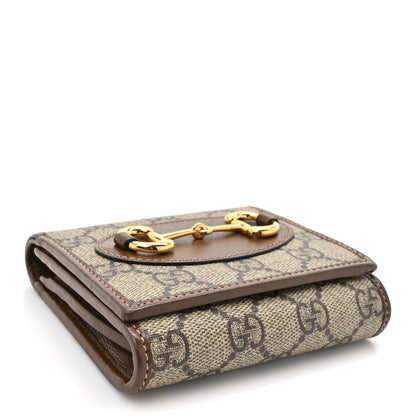 Gucci GG Supreme Monogram Azalea Calfskin Horsebit 1955 Flap Card Case Wallet Beige Ebony Brown Sugar 4 of 7